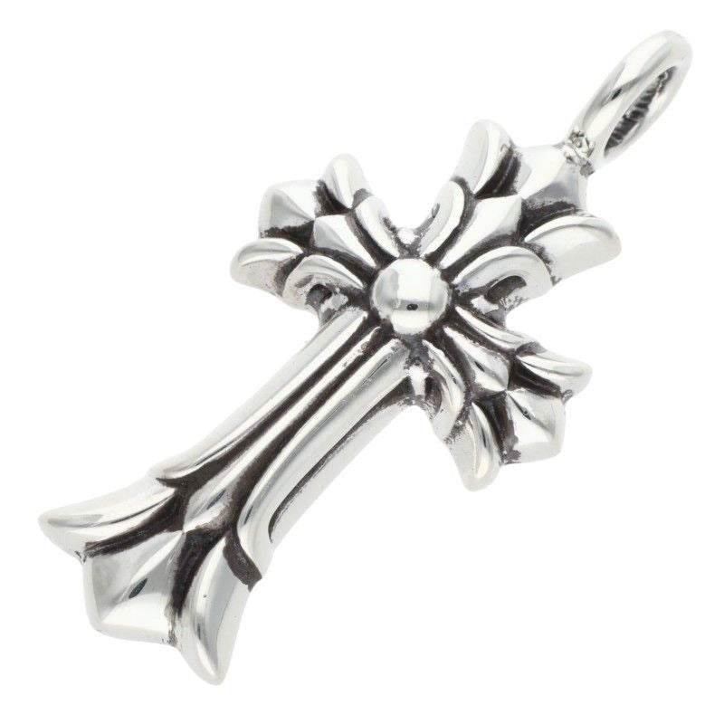 Chrome Hearts Dbl CH Crs Double CH Cross Charm Silver Necklace Top