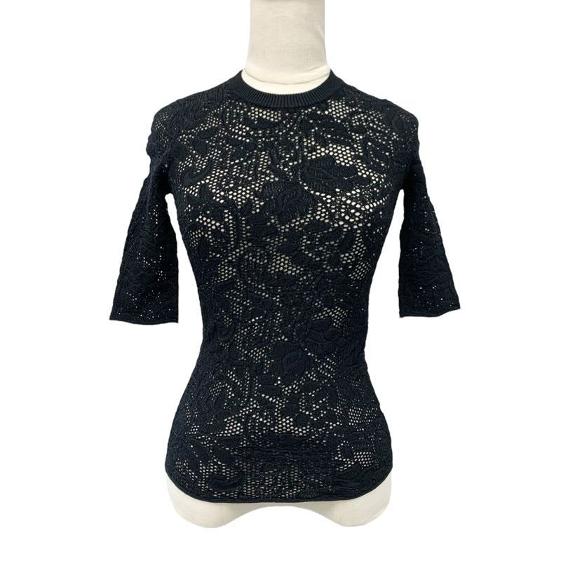Louis Vuitton Top Rayon Black Lace Half Sleeve