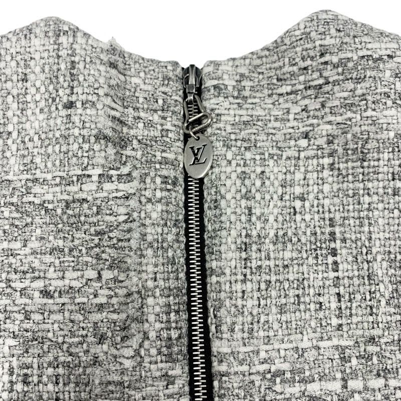 Louis Vuitton Dress Cotton Gray Tweed Short Sleeve 22 SS