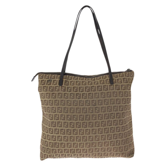 Fendi Zucca Brown Gunmetal Canvas Leather Tote Shoulder Bag
