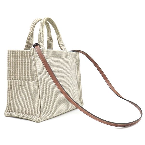 Celine 2way Bag Small Cabas Tice Leather Textile Beige Gold Hardware Shoulder