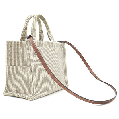 Celine 2way Bag Small Cabas Tice Leather Textile Beige Gold Hardware Shoulder