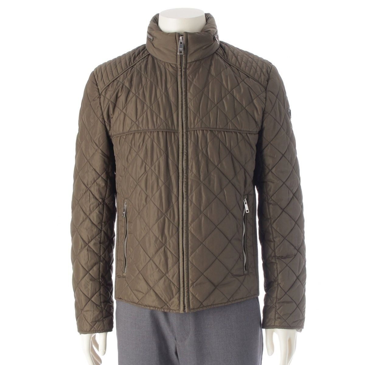 Prada Nylon Quilted Zip Up Jacket Khaki 48