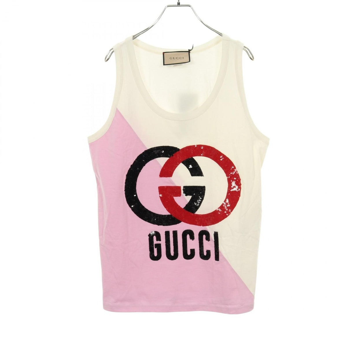 Gucci Tank Top Interlocking Cotton White Pink Multicolor