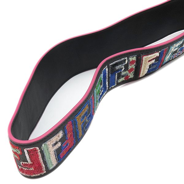 Fendi Shoulder Strap Ff Logo Leather Black Multicolor Silver Hardware Sequins