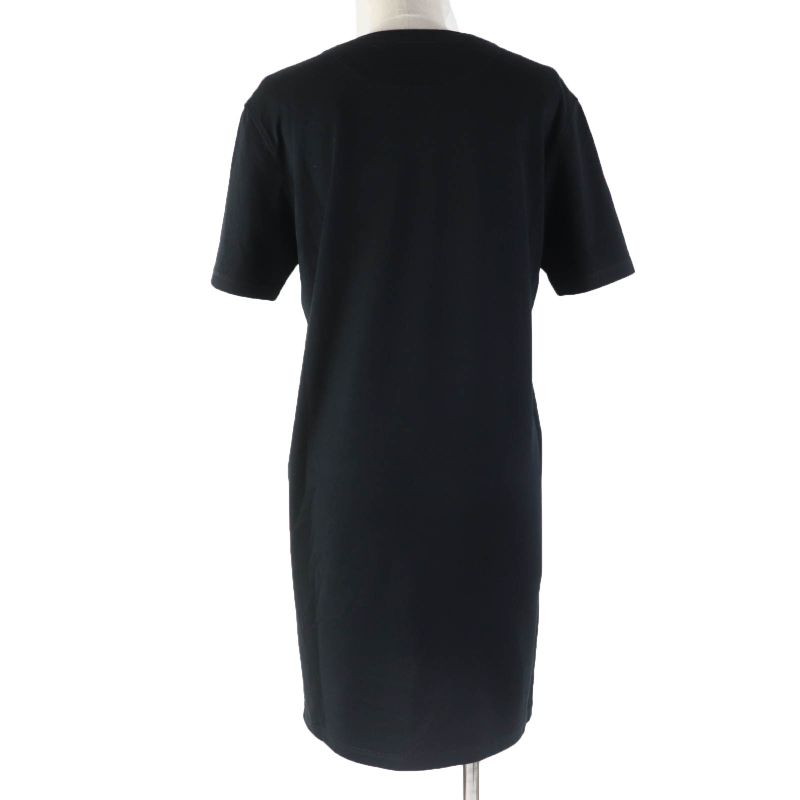 Hermes 2021ss 100% Cotton Front Silk Design Short Sleeve Dress Black 34 Made In