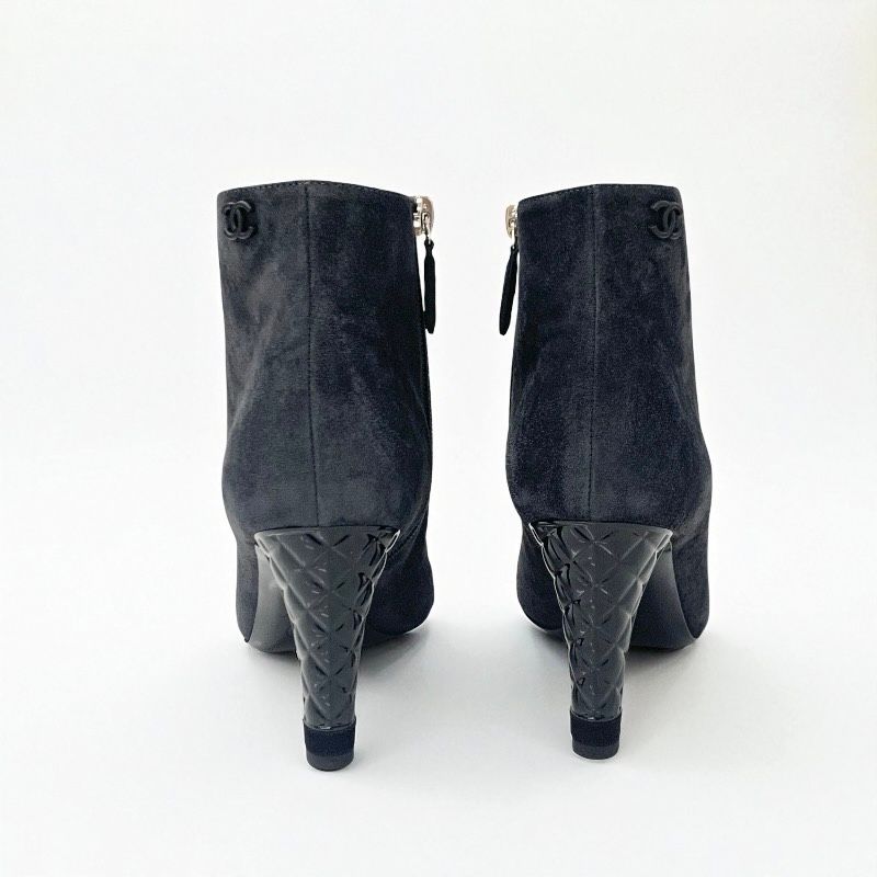 Chanel Boots Short Boots Shoes Suede Gray Unused Here Mark Matelasse Open Toe