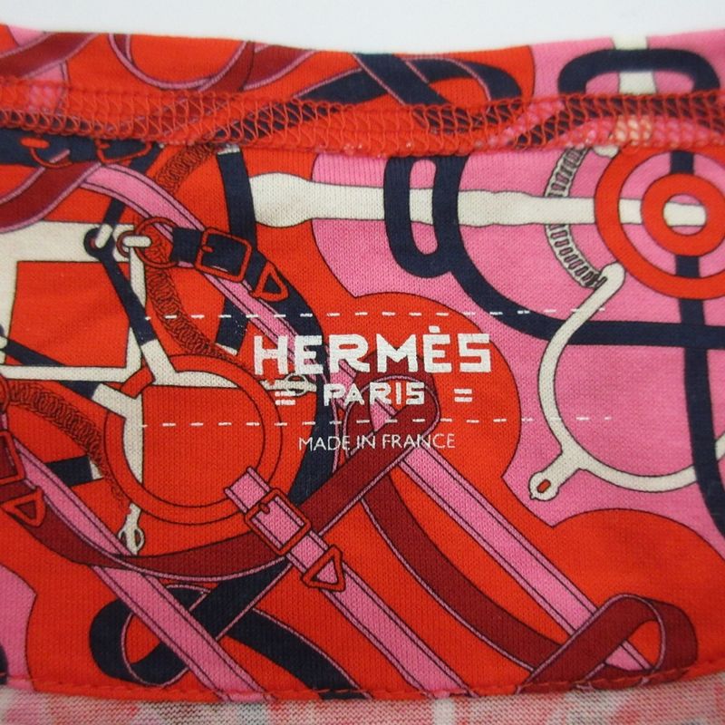 Hermes Geometric Pattern Short Sleeve T-Shirt Red Size 40 Pink Ladies Used