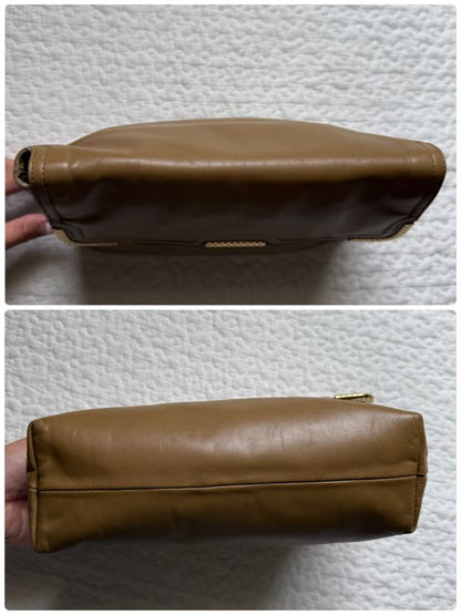 Bottega Veneta Leather Clutch Bag Beige Gold Hardware Ladies Brand Bag Party Bag