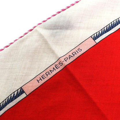 Hermes Triangle Géant Foldable Covered Carriage Cashmere Silk Naturel/rouge/bleu