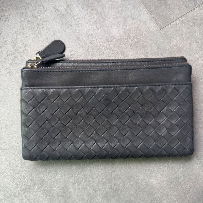 Bottega Long Wallet Intrecciato Leather Medium Wallet Bottega Veneta Gray