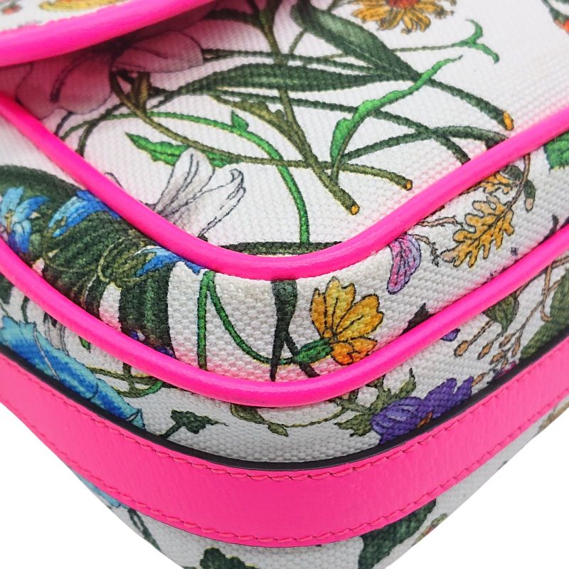 Gucci Flora Shoulder Bag Crossbody Pink Canvas With Floral Pattern