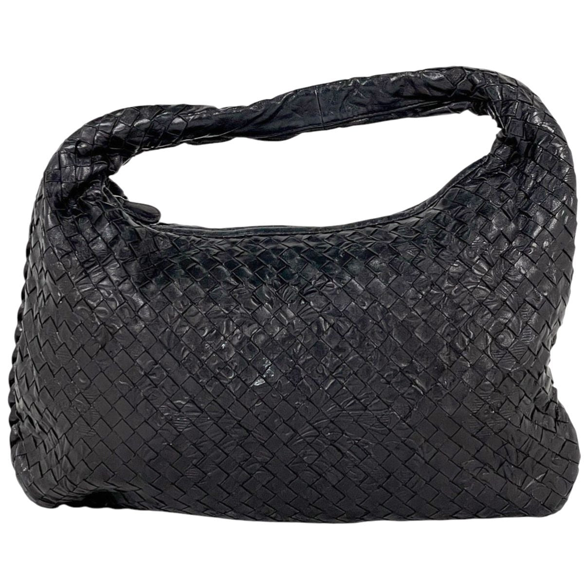 Bottega Veneta Intrecciato Shoulder Bag Leather Black