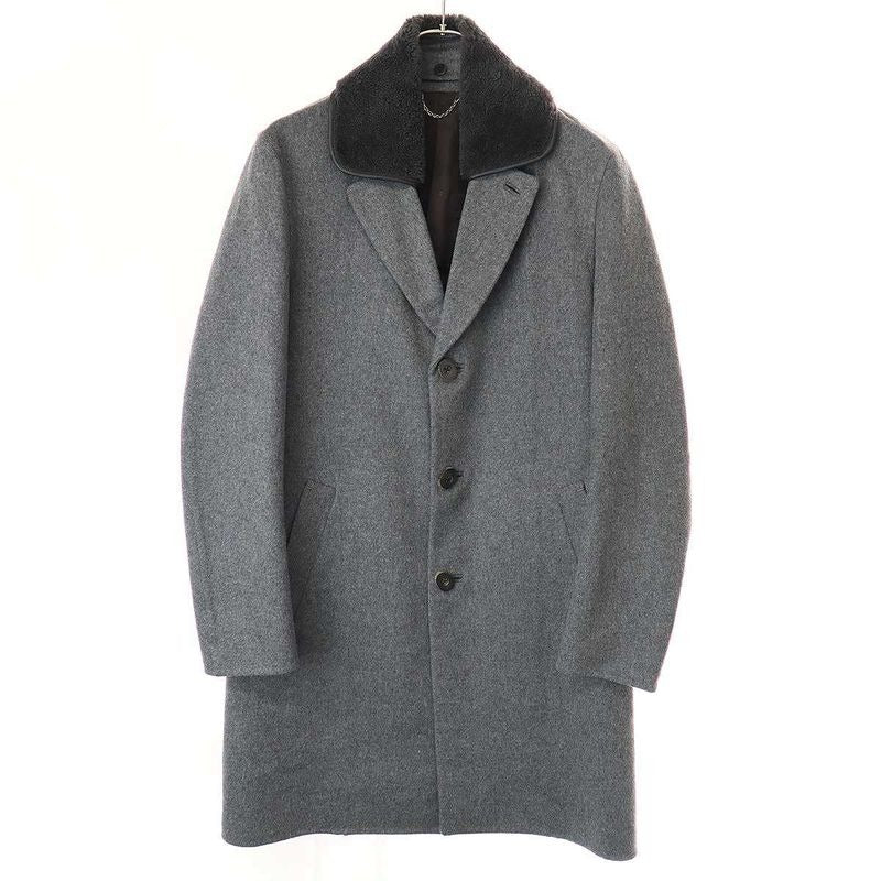 Louis Vuitton Shearling Collar Wool Cashmere Coat H8 C10 Euw3 Gray 46