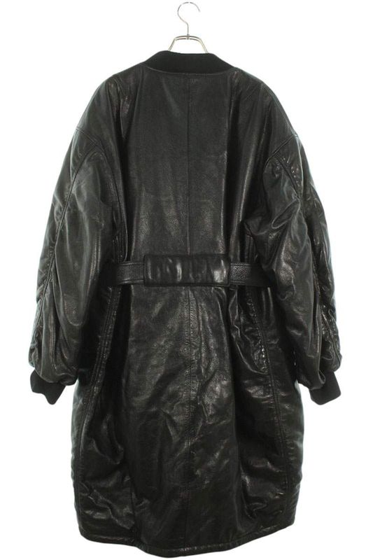 Prada Ups582 S222 11KD Leather Coat With Belted Pouch Men's M