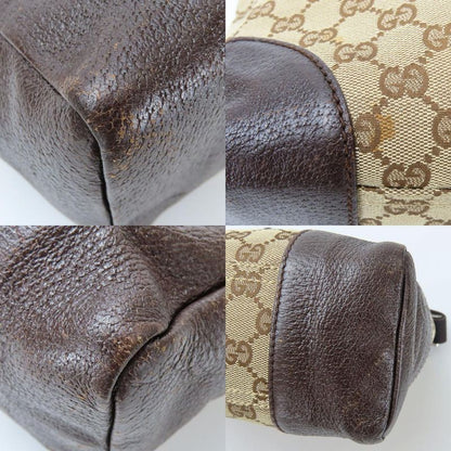 Gucci Shoulder Bag 110054 GG Canvas Leather Beige Dark Brown Silver Hardware