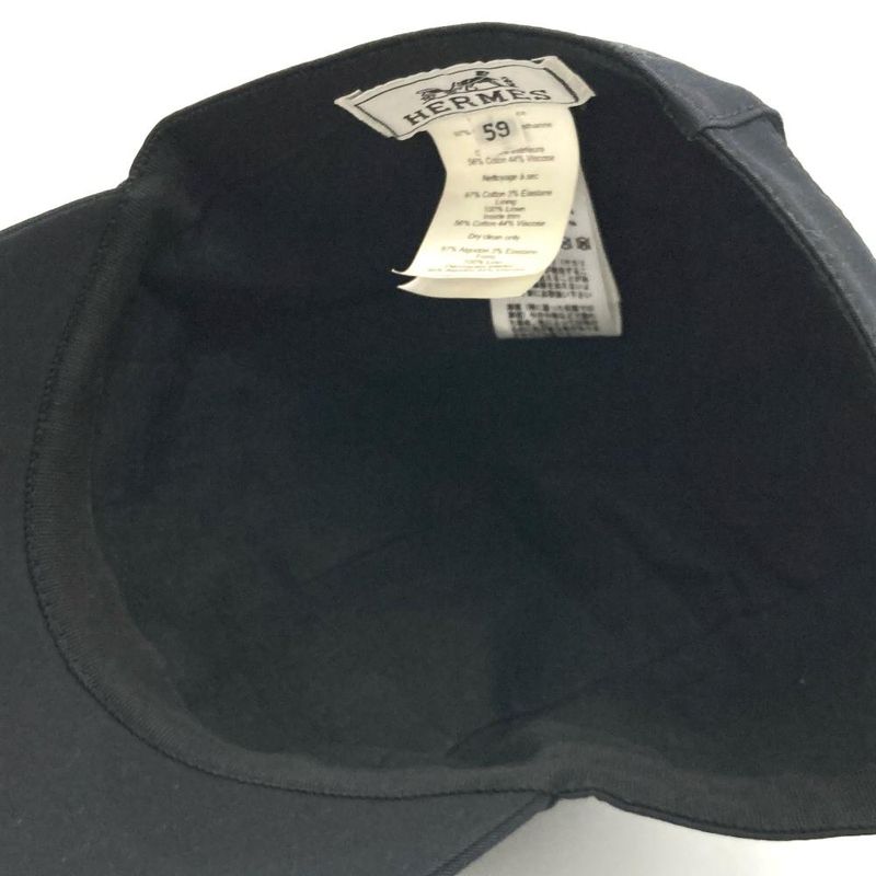 Hermes Nevada Seahorse 59 Cap Cotton Polyurethane Navy Men's