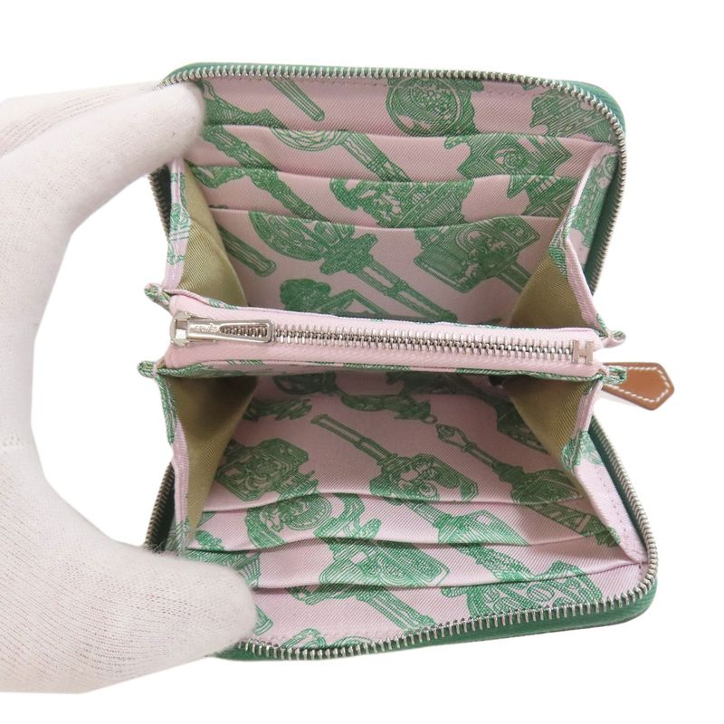 Hermes Azap Silk Inn Compact Silver Hardware Coin Case Epson Women
