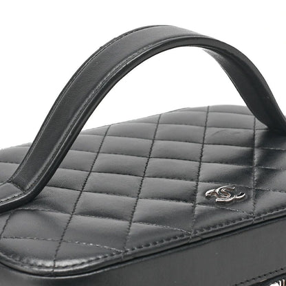 Chanel Matelasse Vanity Handbag Lambskin Black With Silver Hardware Ladies Bag
