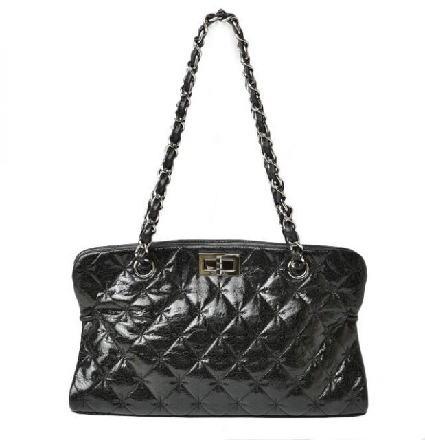 Chanel Tote Bag Chanel Chain Bag Vintage Patent Leather Quilted Stitching Black