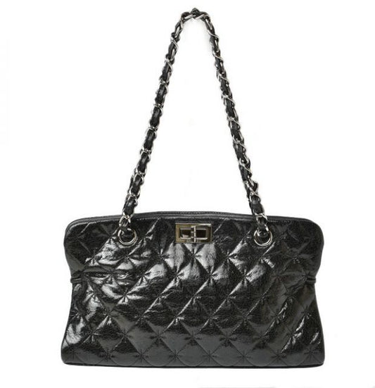 Chanel Tote Bag Chanel Chain Bag Vintage Patent Leather Quilted Stitching Black