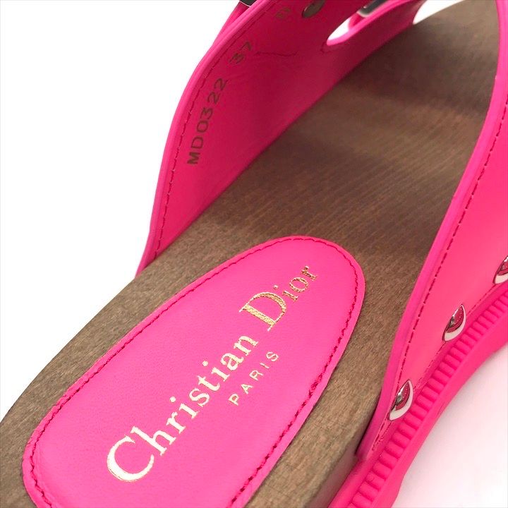 Dior Leather Wood Studded Sandals Shoes 37 Pink
