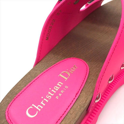 Dior Leather Wood Studded Sandals Shoes 37 Pink