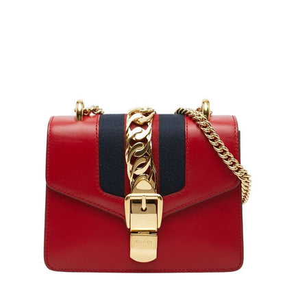 Gucci Sherry Line Sylvie Small Crossbody Chain Shoulder Bag Red Leather