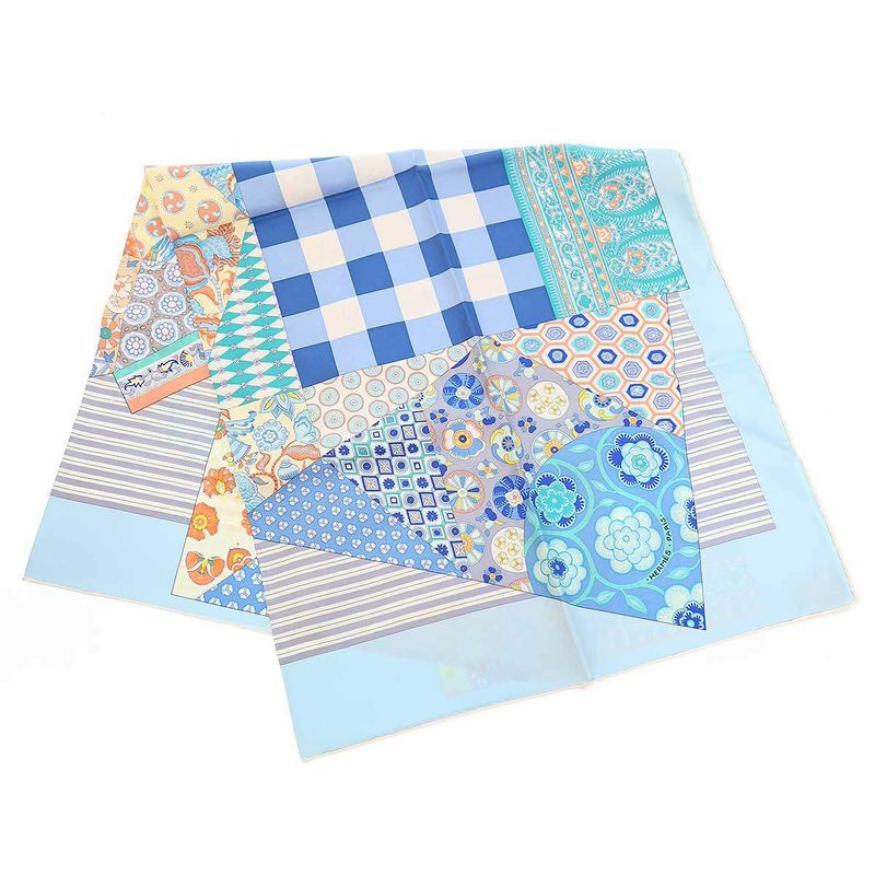 Hermes Carre 90 L'art du Sarasa Silk Scarf Blue