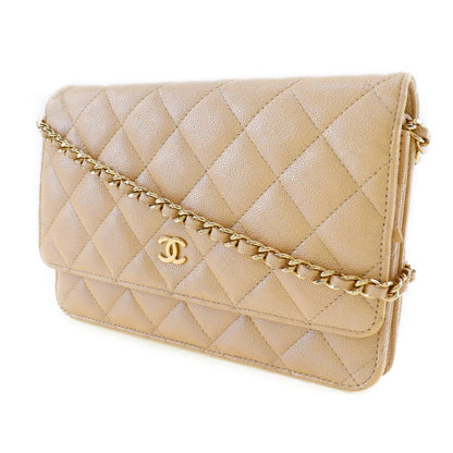 Chanel Classic Chain Wallet Matelasse Long Wallet In Calf And Caviar Skin Beige