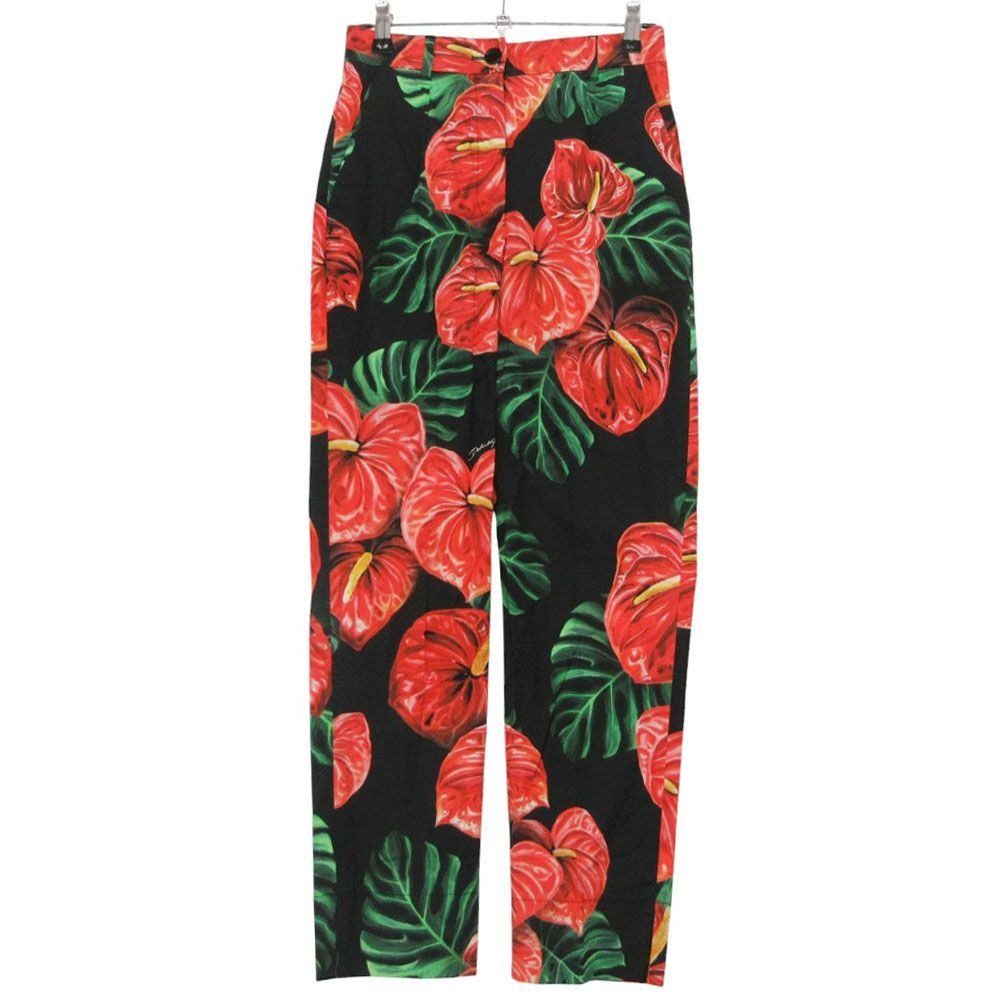 Dolce & Gabbana Pants Tapered Long Length Slit Cotton Stretch Botanical Pattern