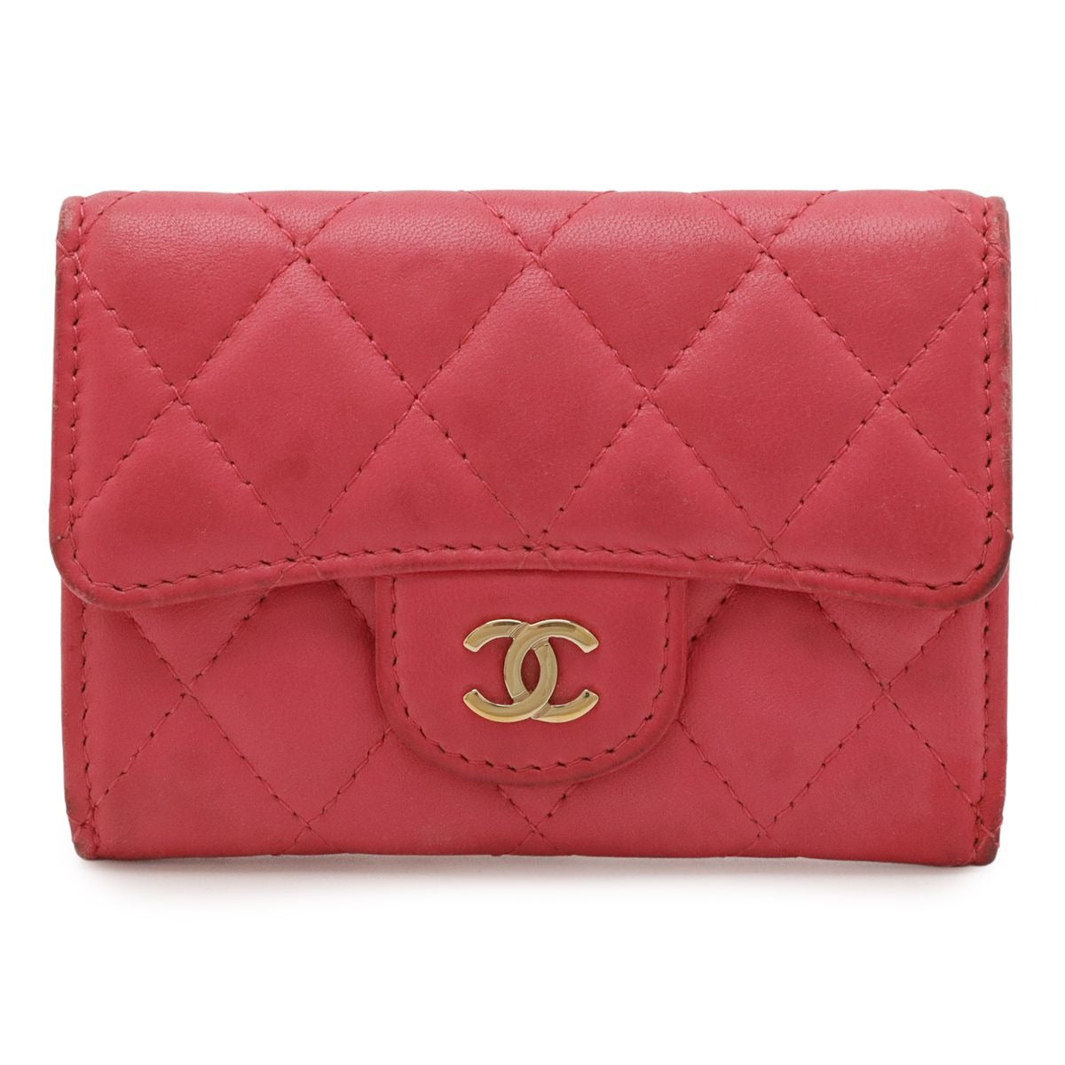 Chanel Quilted CC Logo Business Card Holder Case Lambskin Leather Pink