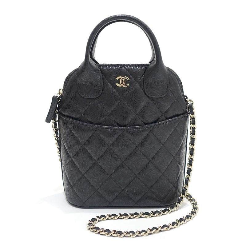 Chanel Chain Clutch Bag 2-Way Caviar Leather Black Chien Pangold