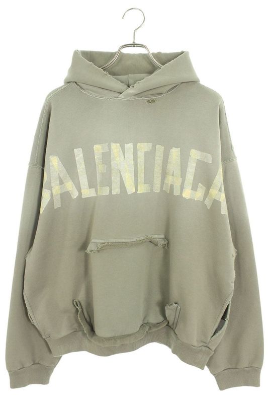Balenciaga 25SS 744441 Tqva9 Tapelogo Damaged Hoodie Men's S