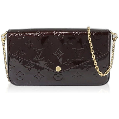 Louis Vuitton Monogram Vernis Pochette Felicie Chain Wallet Leather Amarante
