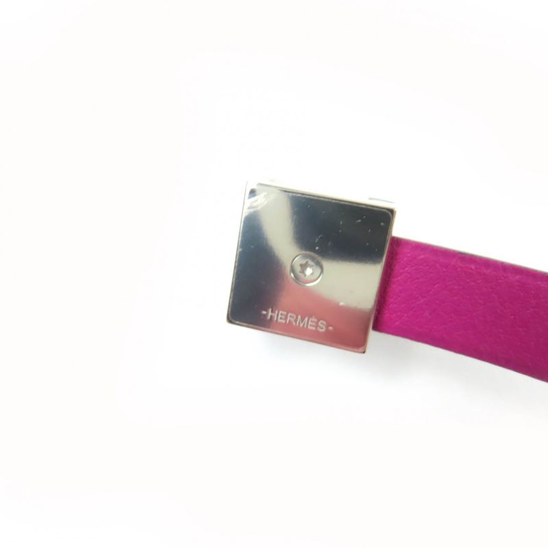 Hermes Medor Infini Dubretour Bracelet Leather Silver Hardware Bangle Purple T3