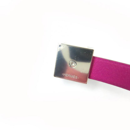 Hermes Medor Infini Dubretour Bracelet Leather Silver Hardware Bangle Purple T3