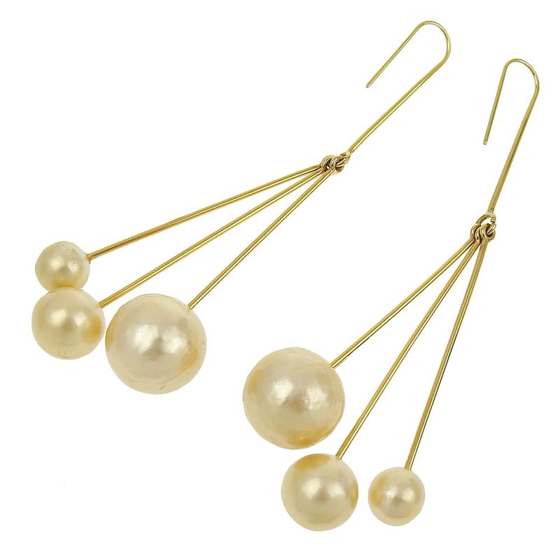 Celine Current Tag Bijoux Triple Faux Pearl Drop Earrings Ear Cuff GP Gold Women
