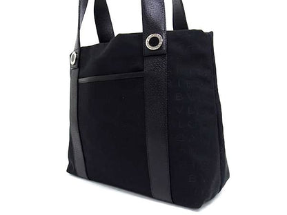 Bvlgari Logomania Canvas With Pouch Handbag Tote Women Men Black Fr4961