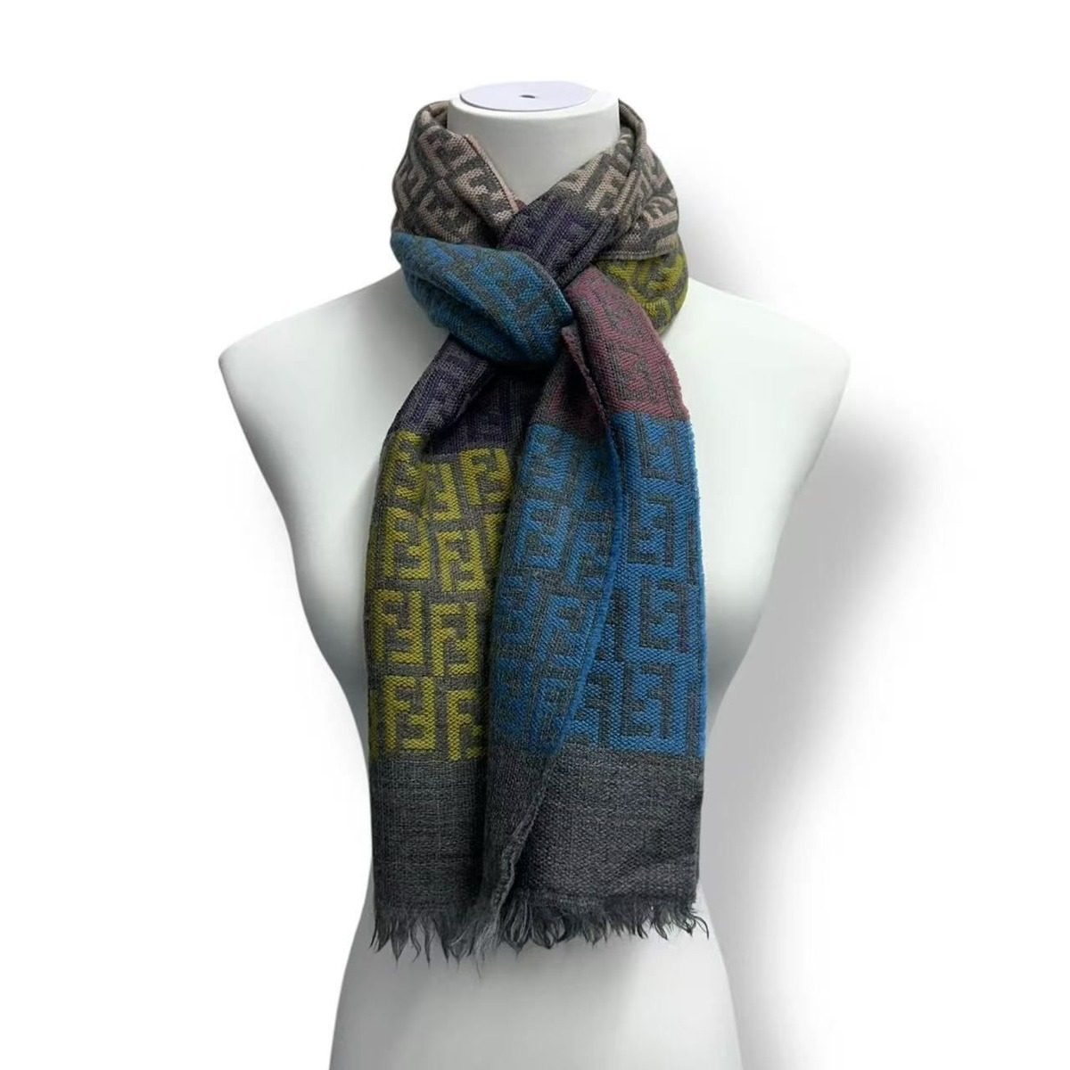 Fendi Scarf FF Pattern Wool Multicolor