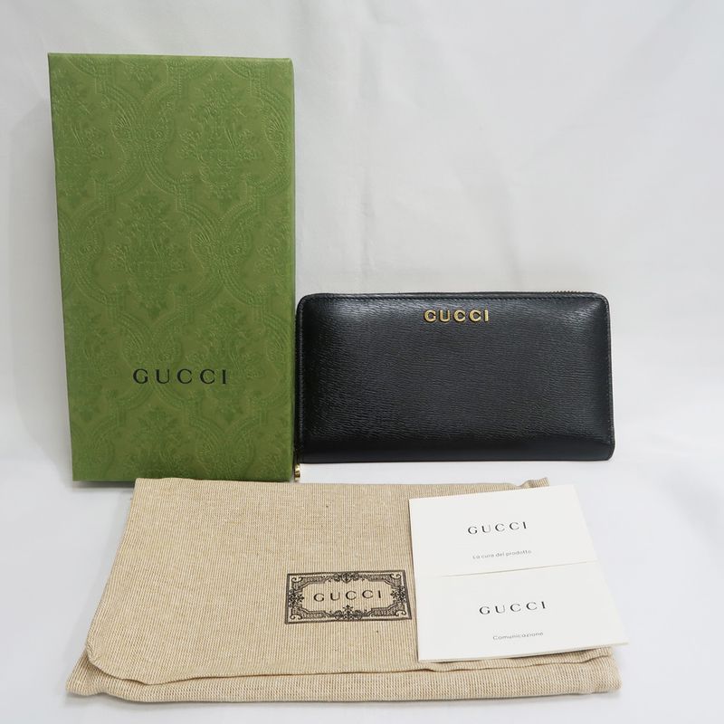 Gucci Script Zip Around 772642 Long Wallet Black Women's Men's