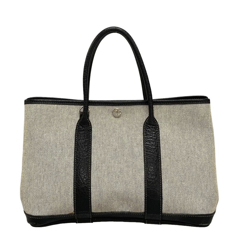 Hermes Garden Party TPM Ivory And Black Silver Hardware Tote Bag