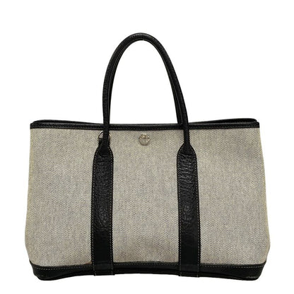 Hermes Garden Party TPM Ivory And Black Silver Hardware Tote Bag