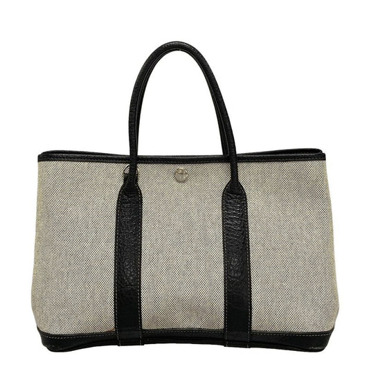 Hermes Garden Party TPM Ivory And Black Silver Hardware Tote Bag