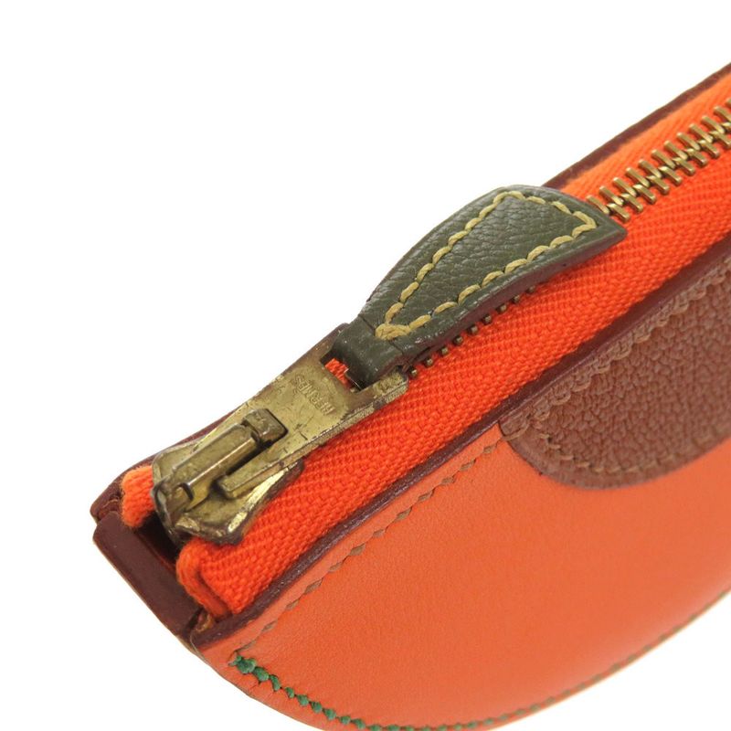 Hermes Fruit Orange Leather Orange Brown □F Engraved Coin Case Coin Purse
