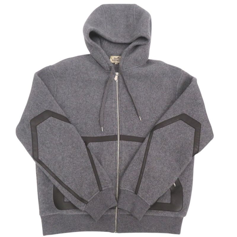 Hermes Knit Hooded Zip-up Hoodie 32-5733 Hoodie Wool Cashmere Gray 1383 Hermes