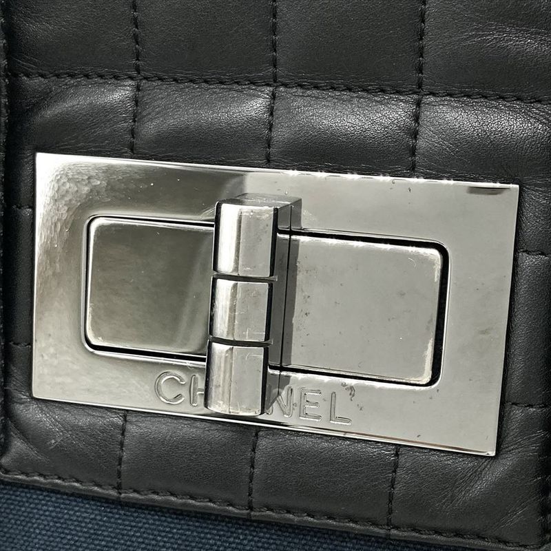 Chanel NO5 Coco Mark Choco Bar Handbag Canvas A28010 Navy Rope Handle Ladies