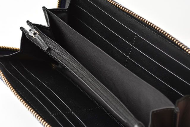 Gucci Wallet Unisex Long Wallet Round Zipper Leather Bee And GG Blue 406609