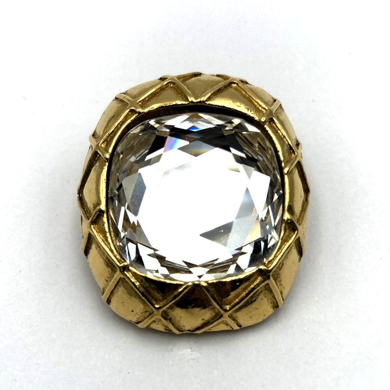 Chanel Large Earring Matelasse Clear Stone Gold Accessories Women's Fashion