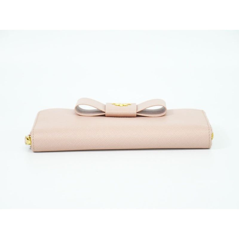 Prada Ribbon Round Zipper Long Wallet Leather Pink — view 3